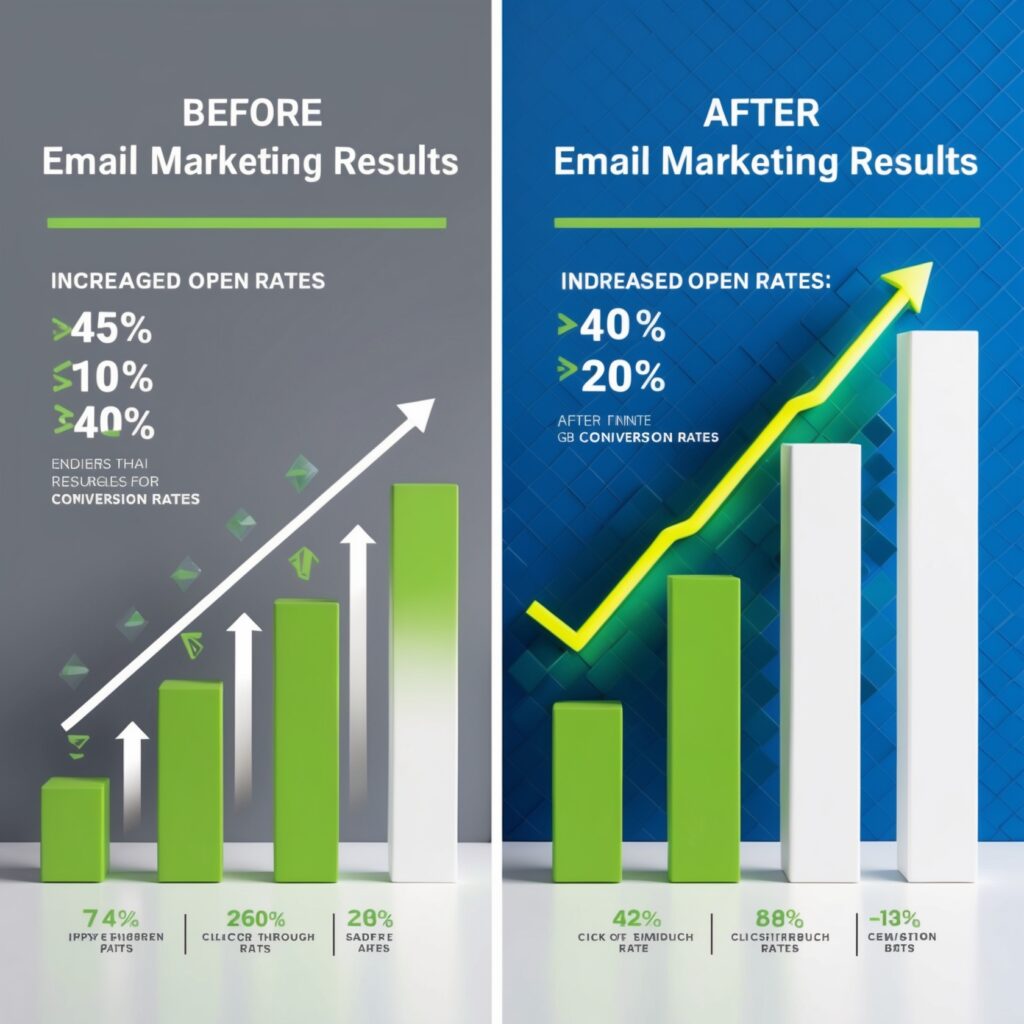 Bar graph showing impressive email marketing campaign results with increasing engagement and conversion rates